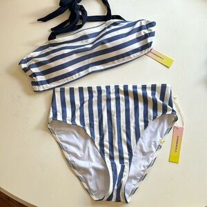 Summersalt Blue and White Stripe Bikini Top Size 8 Bottom Size 6